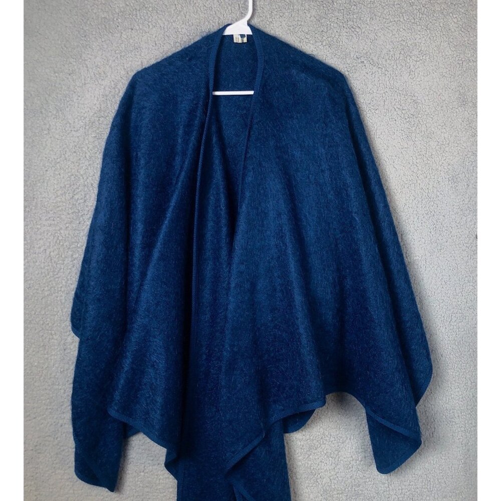 RANNOCH DESIGNS Wool Mohair Cape Shawl Blue One Size Fits All Jedburgh Scotland